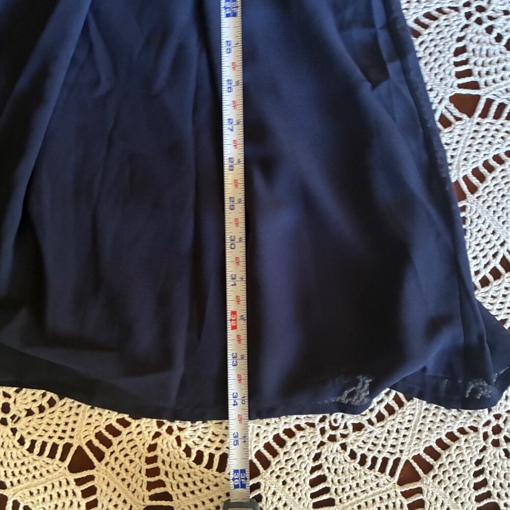 Rosette Rose Gold Sequin & Navy Chiffon Sleeveless Skater Dress Women's Large - Picture 11 of 15